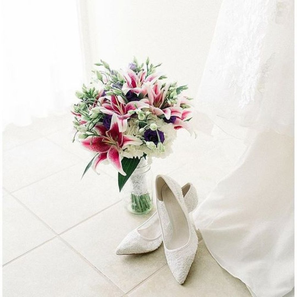 DAVID'S BRIDAL Embroidered Mesh Pointed-Toe Pumps